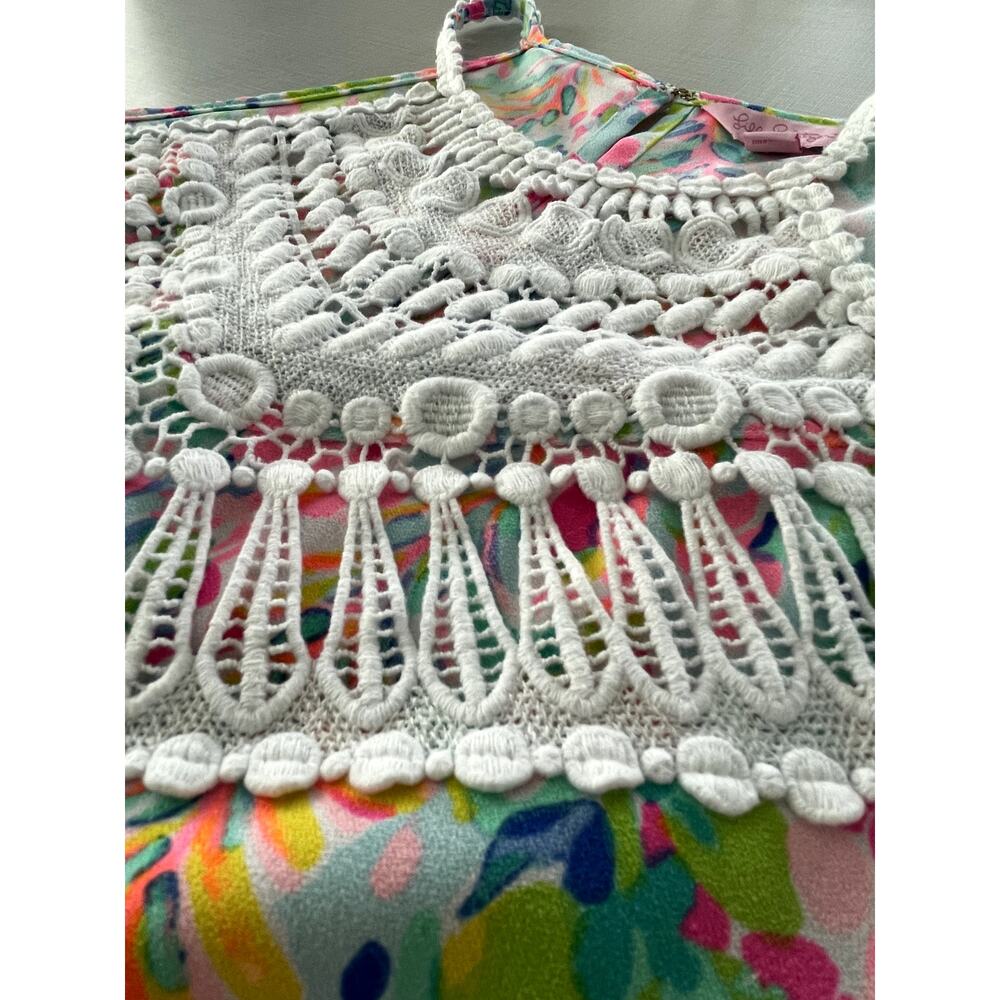 Lilly Pulitzer Size 8 Pearl Shift Dress Mini Colorful Tropical Vacation Crochet - Picture 6 of 12